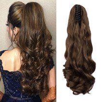 Cybelleza 포니테일 익스텐션 롱 컬리 웨이브 클로 클립 포니테일 익스텐션 45.7cm(18인치) 포니 테일 클립 헤어 익스텐션 포니테일 합성 헤어피스 여성용 골든 브라운, Curly 18 Inch, Chestnut Brown