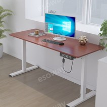 스마트 자동 높낮이 조절 책상 테이블 전동 높이조절 책상, 화이트 프레임 + 월넛 상판