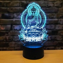 Sakyamuni-3D 야간 조명 LED 다채로운 비주얼 부처님 램프 16 색 변경 원격 제어 테이블 램프 생일 크리스마스 선물, 7 color no remote