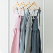 할메이드 원피스형 주방 린넨 네일샵 까페 어린이집 프릴 앞치마, 네이비