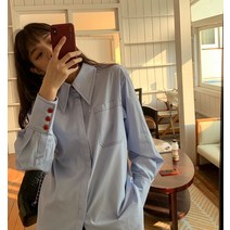 흰색긴팔셔츠 패치워크 블러킹 보이핏 볼륨 디자인감각 여성 가을 학원 무드 와이드 루즈핏 오버핏 개성 소매 2544616355