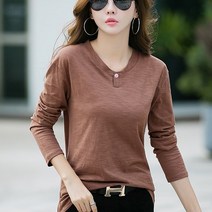 스타일아유 여성 무지 라운드 순면 긴팔 티셔츠 캐주얼