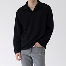 스타일에스 남자 빅사이즈 미니멀 오픈 카라 봄 가을 무지 긴팔 티셔츠