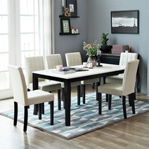 베스트리빙 데미안 에코 6인 대리석 식탁세트/의자6개, 화이트/베이지의자