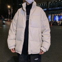 대장패딩 겨울 두꺼운 따뜻한 방풍 인조 가죽 남성용 블랙 파카 하라주쿠 패션 특대 면