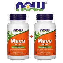 (1+1) 나우푸드 마카 뿌리 추출물 500mg Maca Root 아답토젠 십자화과채소 비건 100 베지캡슐 2팩