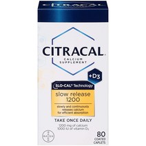 citracal 느린 방출 1200 1200mg 구연산 칼슘 및 탄산 칼슘 1000iu 비타민 d3 혼합 성인용 뼈 건강 보조제 1일 1회 캡슐 80개, 단일수량, 단일개당 용량/중량/정
