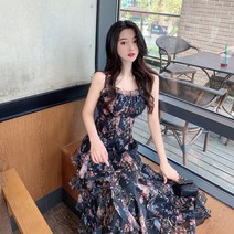 리피니피 쟌느 플라워 쉬폰 셔링 민소매 여름 수입 원피스
