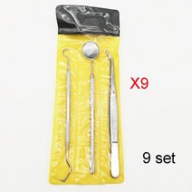 치과용 9 세트 치과 미러 키트 입 도구 치아 스케일러 재료 3 개대, 9set