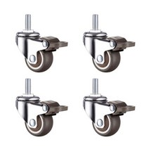 자전거 휠셋 캐비닛 침대 카트 트롤리 작업대 DIY 스탠드에 스레드 막대와 4 개대 작은 고무 가구 캐스터 휠, [02] L (2 inch), [03] with 4 brakes