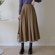 데일리앤 그리니 코듀로이 밴딩 플레어 플리츠 롱 스커트