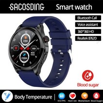 다이빙컴퓨터 2023 ECG + PPG 건강 비침습 혈당 스마트 워치 남성용 블루투스 통화 360*360 HD 스크린 스포츠 심박수 스마트워치, blue