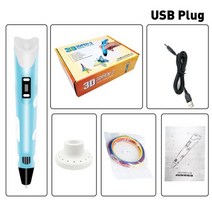 3d 펜 3디 펜 매직 가정용 프린터 쓰리디 추천 pen 3D LED 스크린 DIY 3D 인쇄 PLA 필라멘트 크리 에이 티브 장난감 선물 디자인 드로잉 3D 교육 완구, 파란색 USB 플러그