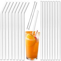Youngever 16+2 Pack Reusable Glass Straws Assortment 9 inches x 10 mm Straight and Bent Eco Frien, 1, Clear