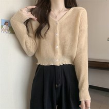 케익 브레스트 브이넥 간절기 숏 크롭 긴팔 니트 가디건 S272