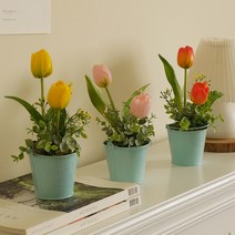 생기발랄 튤립 양철통 조화화분 [3color], 핑크