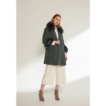 베스띠벨리 [여성 겨울 코트 역시즌 72%할인][무료배송]퍼 탈부착 모 혼방 원버튼 그린 하프 여우 천연모피코트