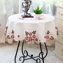 식탁보 화이트 패브릭 참신한 레이스 작은원형탁자 원형 테이블보 티테이블보 화상방지 심플 모던 가정용, T14-붉은꽃-6258신상, C08-130*130정방 스타일