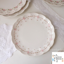 예쁜앞접시 브런치접시 핑크꽃무늬 포인트디자인 레트로그릇 집들이선물, 핑크(리본)