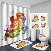영어 원소 주기율표 샤워 커튼 세트 어린이 학생 교육 방수 욕실 매트 러그 후크, 03 4Pcs-3_08 W240xH180cm