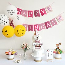 [나랑파티] 강아지 고양이 파티 용품 촬영 소품 돌상 돌잔치 100일 백일 생일 모자 세트 잔치 풍선, 플래그_핑크