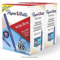 Paper Mate Ballpoint Pens Write Bros. Black Ink Pen Medium Point 120 Count, Blue