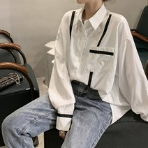 배색 라이닝 셔츠 카라 블라우스