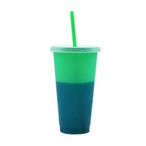 보냉컵 텀블러 리유저블 텀블러 추천 콜드컵 보냉 720ml 변색 컵 고정 링 단열 무취 색상 가정용 뚜껑 빨대가있는 콜드 컵 변경, 초록