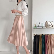 [프롬제니] 7컬러 글로시 기계 주름 밴딩 A라인 플리츠 스커트 미디 치마 핀턱 피아노 봄 플레어 후레아 화사한 파스텔 핑크색 아코디언 20대 30대 빅사이즈 롱