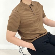 [4컬러] 게이지 남자 골지 반팔 단추카라 여름니트 티셔츠