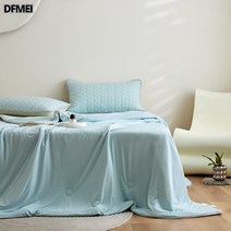 DFMEI 여름 이불 퓨어 컬러 에어컨 이불 기계 세탁 여름 쿨링 이불 A타입 쿨링 미세 이불 여름 아이스 쿨링 실크 얇은 모델, 참외바다소금파랑, 200X230cm