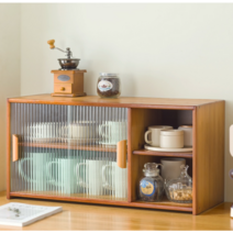 주방 소형 수납장 홈카페 그릇장 미니 진열 원목 찬장, 유리 미닫이문  2층 55cm