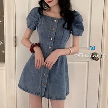 데일리룩 여름 미니 데님 원피스 빅사이즈 오프숄더 청치마 여성