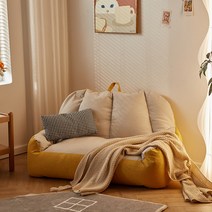 다다미 소파 싱글 더블 안락 쿠션 2인용 소파, 라잉빈백 베이지