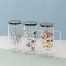 일러스트 내열유리 물병 1200ml 3type, 물고기 2p