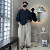 남자 어깨넓어보이는 브이넥 오버핏 무지 일체형 셔츠