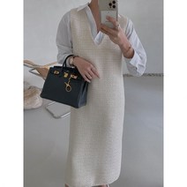 에이치라인 브이넥 민소매 트위드 롱 원피스 3컬러
