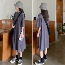 캐주얼 여친룩 여름 데일리룩 여자 빅사이즈 원피스 쇼핑몰 통 티셔츠 등하원룩 베이직롱기장
