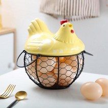 치킨 모양 장식 철 안티-슬립 계란 홀더 바구니 주최자 스토리지 과일 컨테이너 주방 암탉 장식 바구니 세라믹 주방 수납 정리용품, 노란색