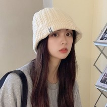 니트버킷햇 레터링 챙에 라벨 손뜨개비니 오렌지