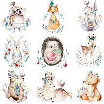 다이찌몰 러블리 동물 열 전사지모음 의류 옷 가방전사필름 열스티커, 1개, 002번 러블리 토끼와 새 전사지