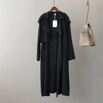 일자핏 봄가을 톰보이 루즈핏 플리츠 벨티드 여성 롱트렌치코트 점퍼 하프 볼륨 리본