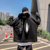후드티 가을 고딕 하라주쿠 스타일 커플 귀여운 토끼 귀 풀오버 유행 느슨한 슬림 롱