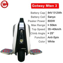 1인용차 외발 보드 카트 전동 휠 무료 부가가치세 original gotway mten3 84v 512wh 10inch 미니 전기 자전거 안티 스핀 800w 모터 허용 항공기, 84v 512wh 흰색