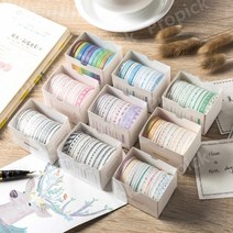 10롤 1세트 일본 팬시 문양 컬러 프린팅 스크랩북 선물 포장 종이 테이프, F