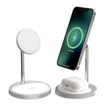 초텍 애플 MFM 인증 15W 맥세이프 2in1 고속 무선충전기, 실버 T575-FM-SL, 상세페이지 참조2, 1개