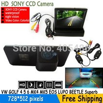[해외] 소니 CCD HD 자동차 후면보기 카메라 + 접이식 모니터 VW 골프 4 5 6 MK4 MK5 EOS LUPO BEETLE PASSAT PHAETON SCIROCCO Su, 상세내용표시