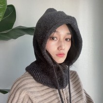 라렌트리 / 단추 울 후드 니트 머플러 바라클라바 넥워머 5color