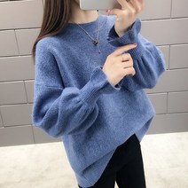 스타일아유 포근포근 라운드넥 보카시 시보리 볼륨소매 니트 여성 가을 겨울 여성 티셔츠