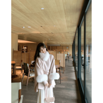 케이프코트 페이크퍼 밍크 망토코트 모직 루즈핏 럭셔리 숄 우아한